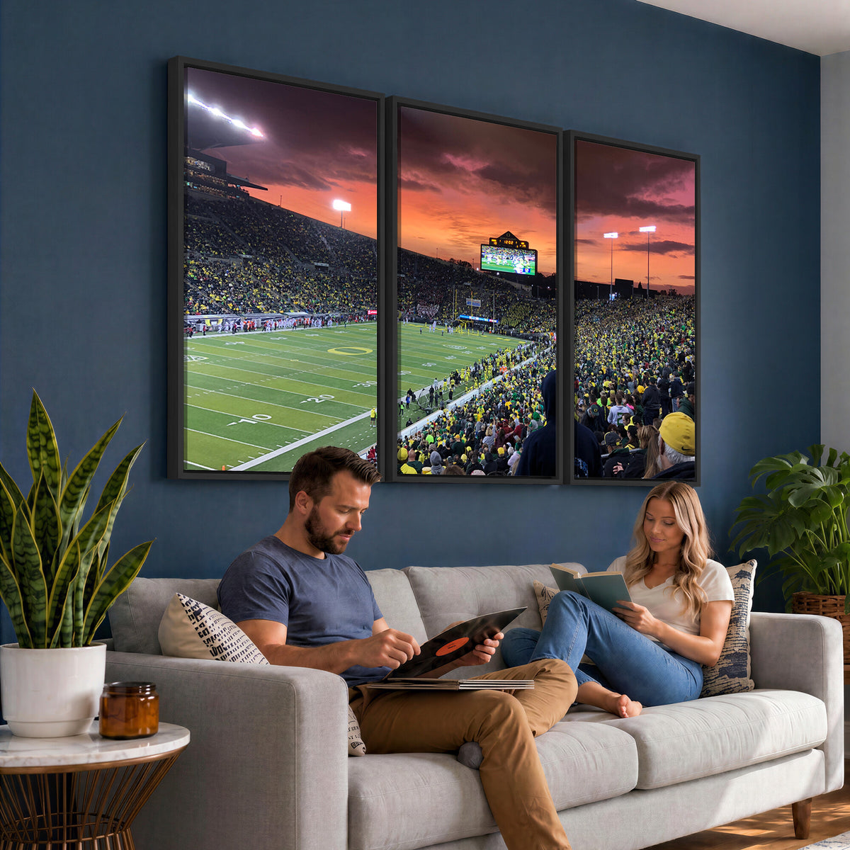 75065-PAN-FL-20X10 - Eugene Autzen Stadium Canvas Wall Art Print – Sunset Over Iconic Football Field Wall Decor for Home