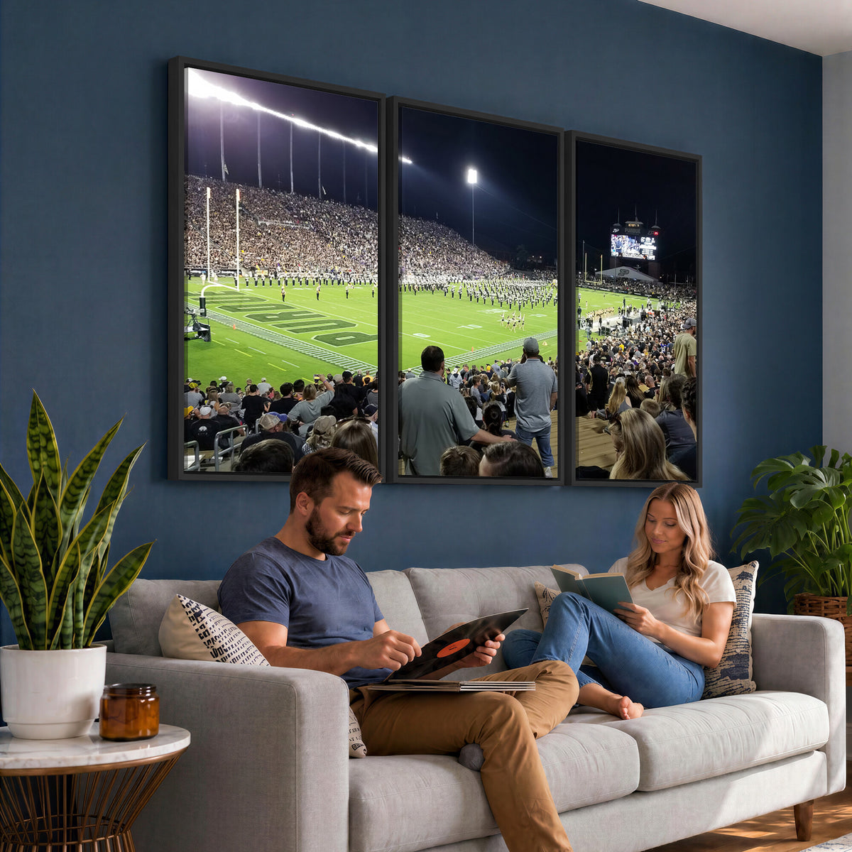 56796-PAN-FL-20X10 - Purdue University Boilermakers Football Team Print - West Lafayette Ross-Ade Stadium Wall Art Canvas