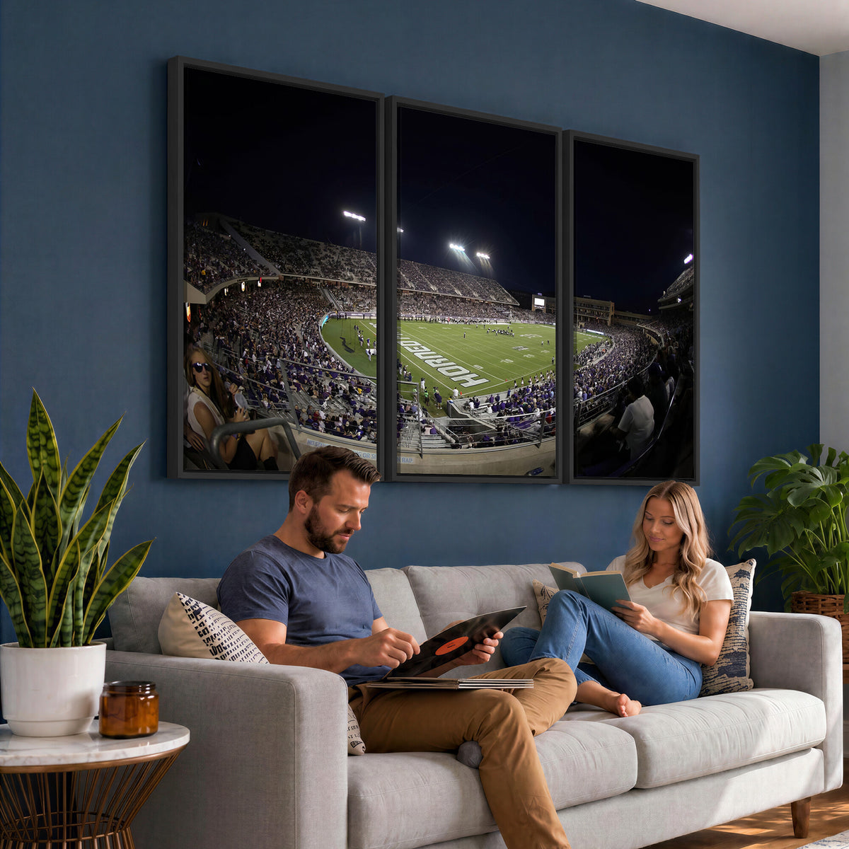 59222-PAN-FL-20X10 - TCU Horned Frogs Football Team Print - Fort Worth Amon G. Carter Stadium Wall Art Canvas Print.