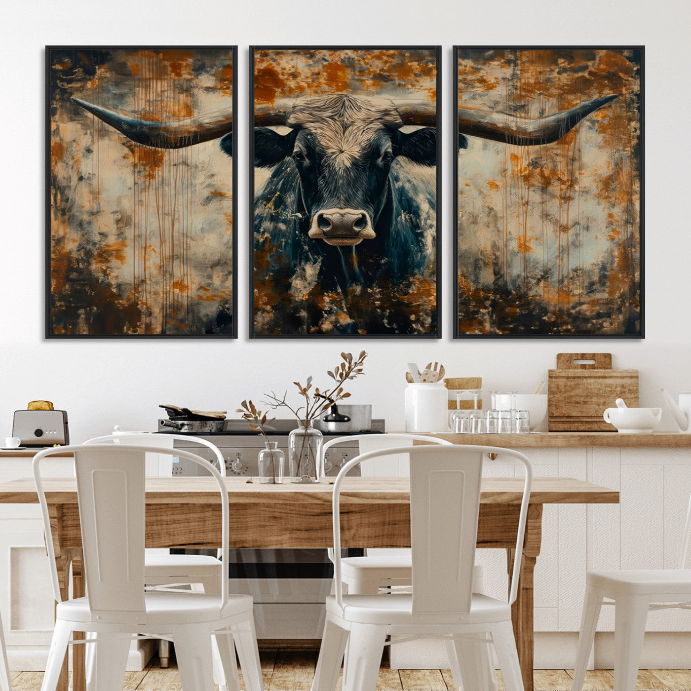 85913-MGV-CV-36X24-Longhorn Wall Art – Rustic Western Bull Canvas Print, Modern Farmhouse Animal Decor for Living Room, Office, or Ranch House