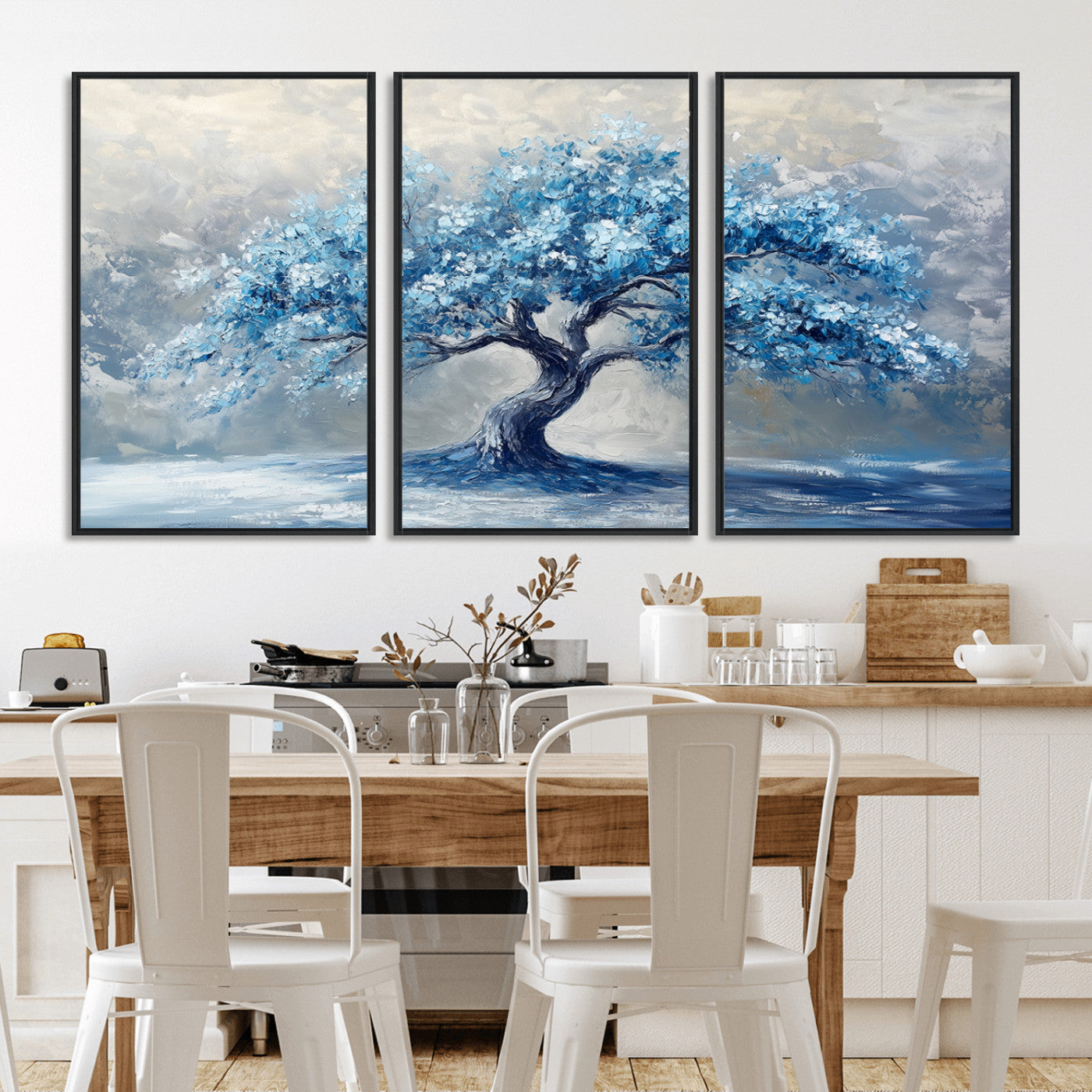 56105-MGV-CV-36X24-Abstract Blue Tree Art Canvas Print, Majestic Tree Wall Art Print for Farmhouse Decor