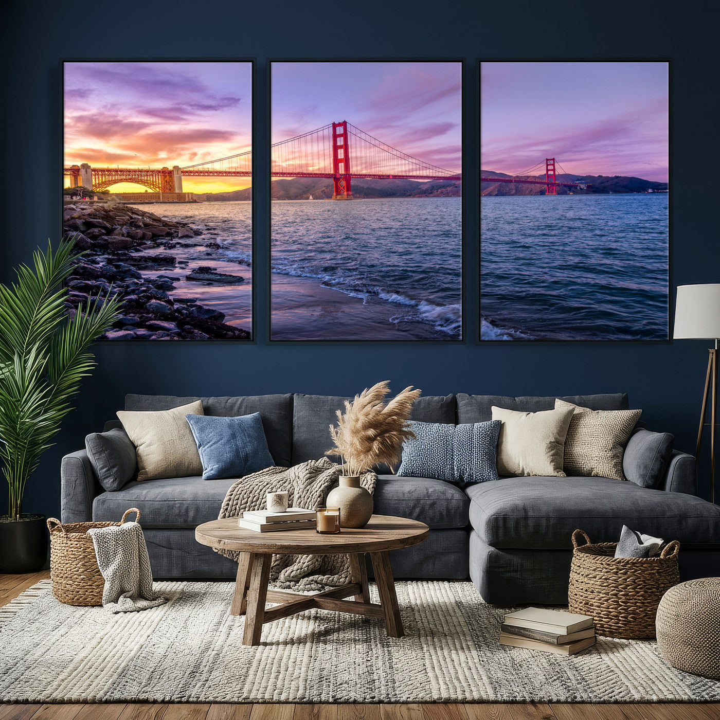 24256-MGV-CV-36X24 - Golden Gate Bridge Wall Art Print, San Francisco Sunset Canvas Wall Art, Cityscape Canvas Print for