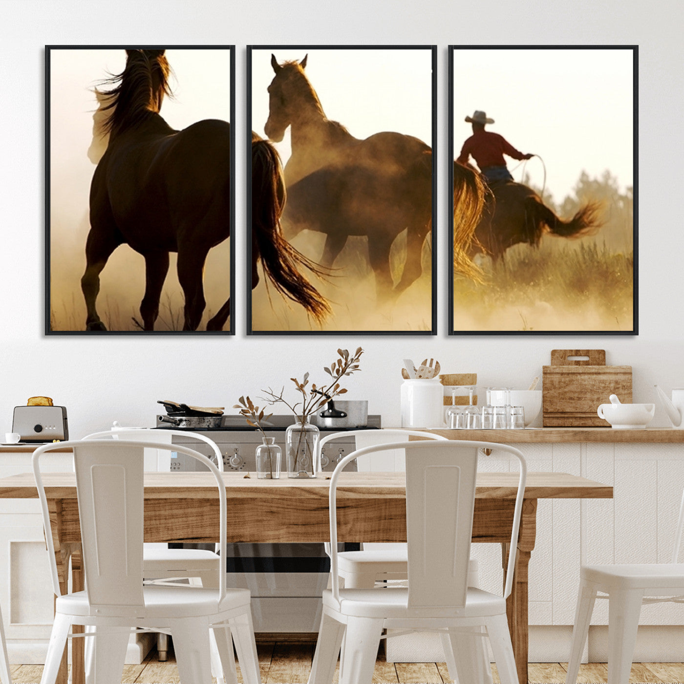 -Horses and Cowboys Wall Art Canvas Print