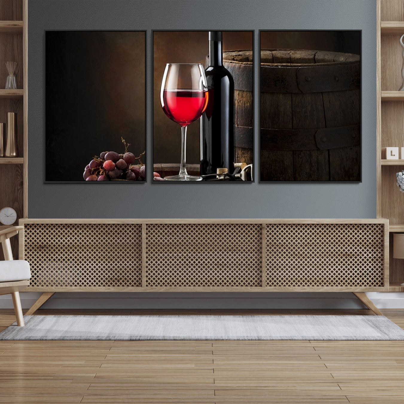 83702-MGV-FC-60X30-3P_Black-Red Wine and Bottle Canvas Print