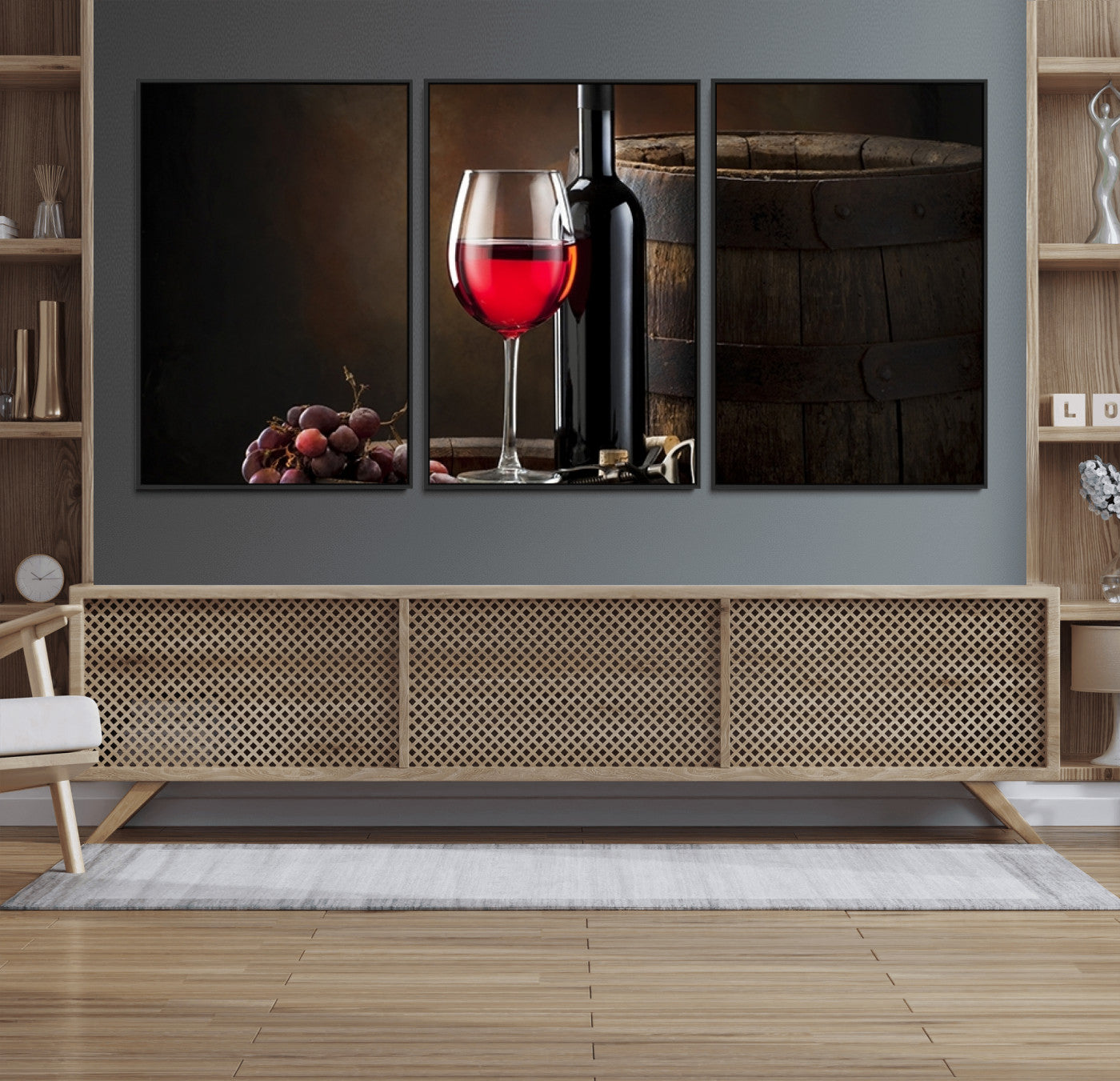 83702-MGV-FC-60X30-3P_Black-Red Wine and Bottle Canvas Print