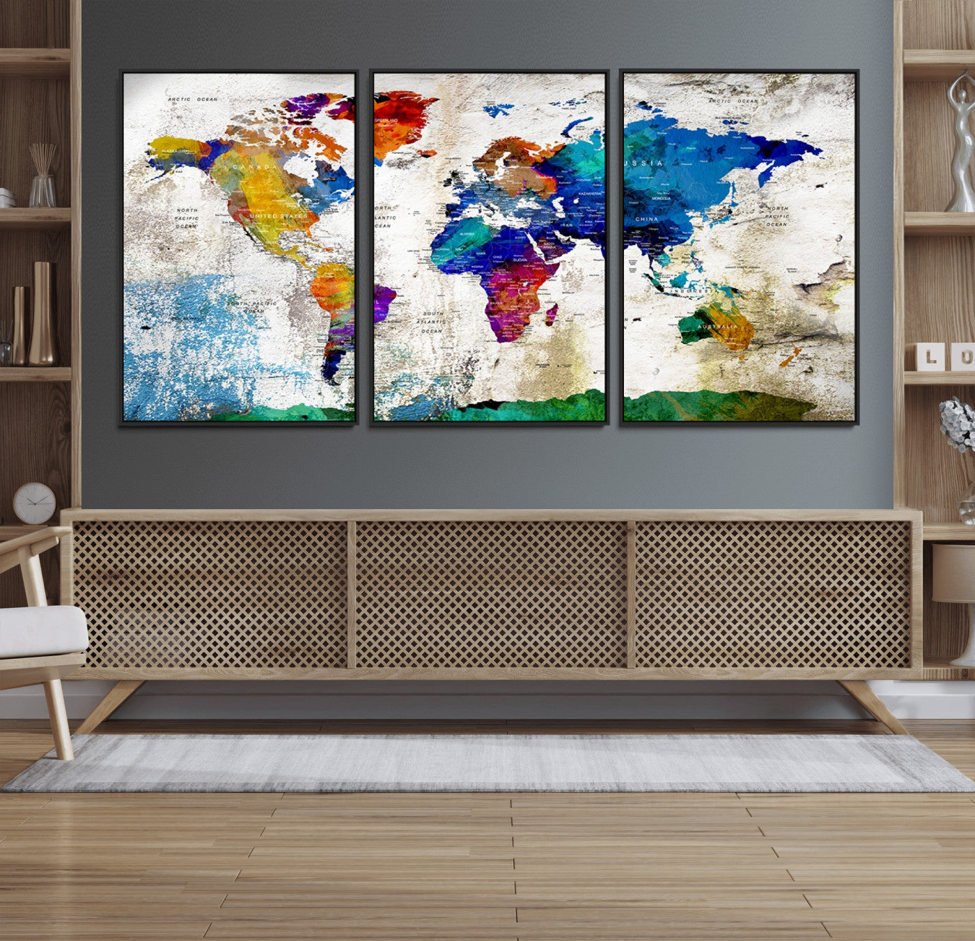 89870-MGV-FC-60X30-3P_Black-Push Pin World Map Canvas Print – Framed Travel Map Wall Art for Couples, Anniversary Gift, Modern Home or Office Decor