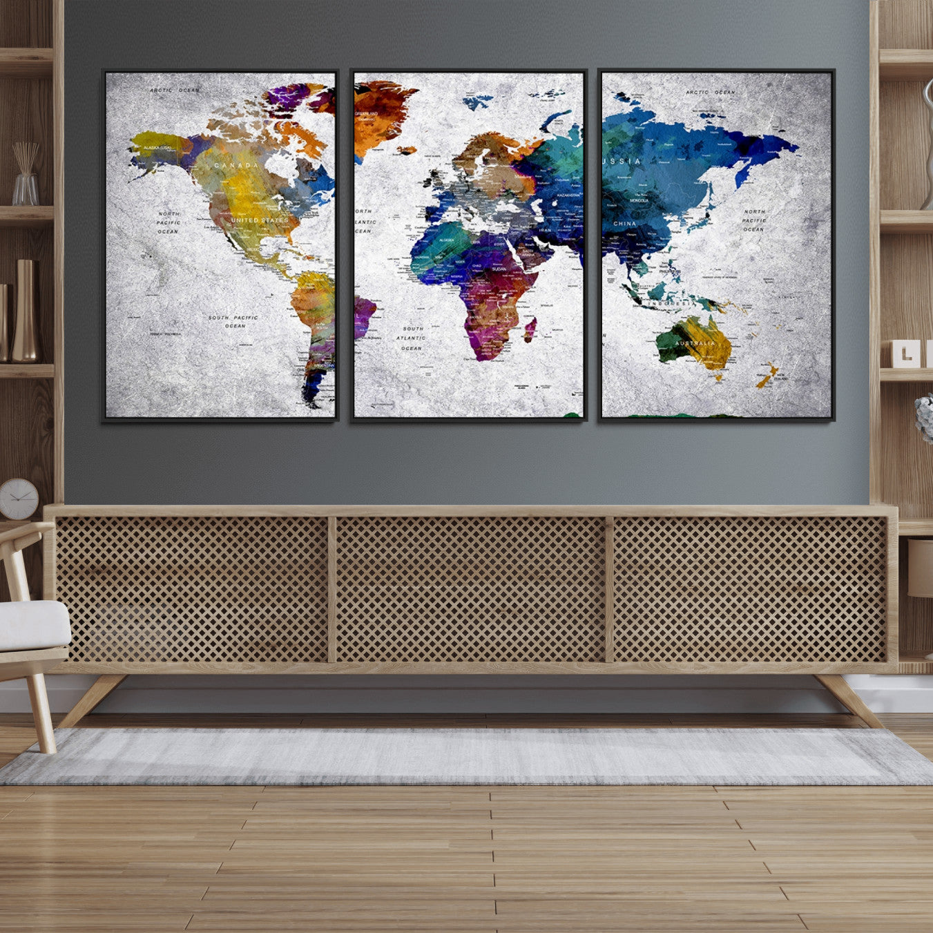 73670-MGV-FC-60X30-3P_Black-Push Pin World Map Canvas Print – Travel Tracker Wall Art for Couples, Perfect Anniversary Gift for Home or Office Decor