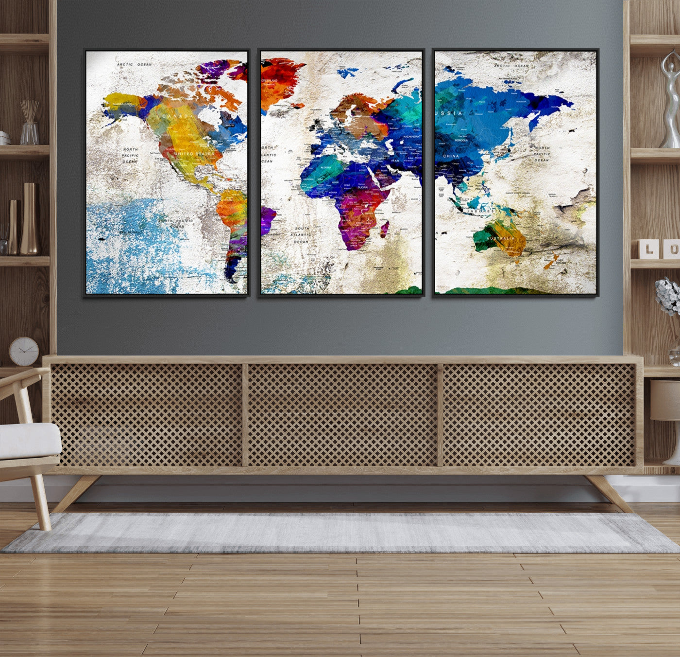 -Push Pin World Map Canvas Print – Framed Travel Map Wall Art for Couples, Anniversary Gift, Modern Home or Office Decor