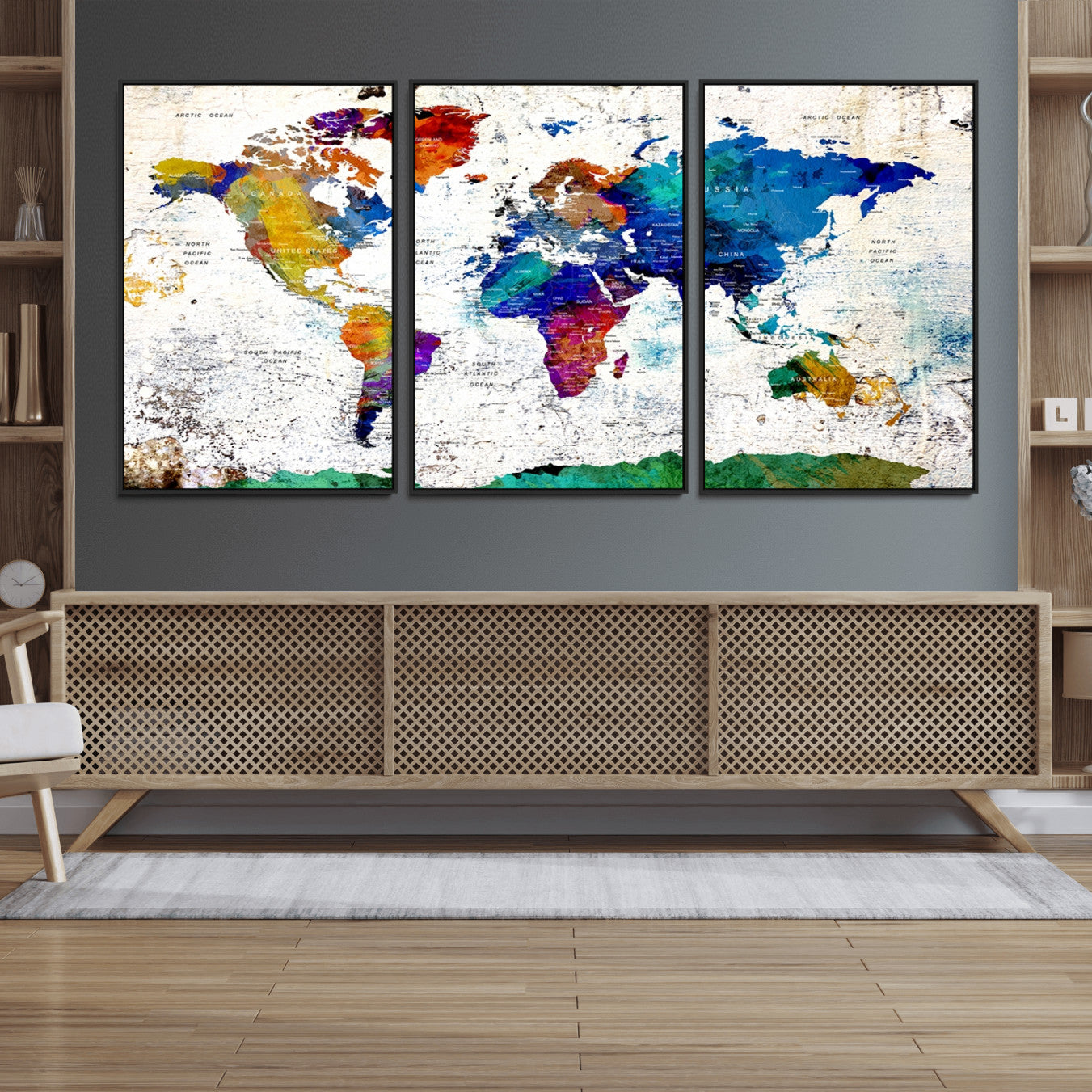 47974-MGV-FC-60X30-3P_Black-Push Pin World Map Canvas Print – Travel Tracker Wall Art for Couples, Perfect Anniversary Gift for Home or Office Decor