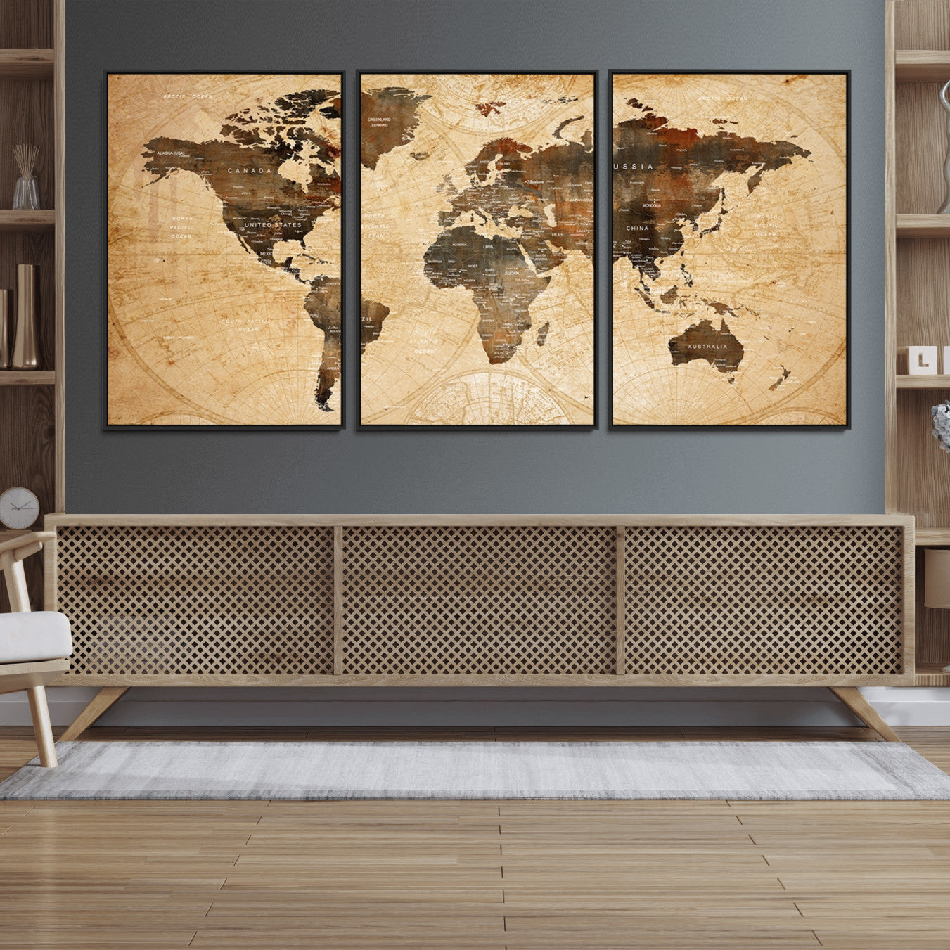 13813-MGV-FC-60X30-3P_Black-Push Pin World Map Canvas Print – Framed Travel Tracker Wall Art for Couples, Perfect Anniversary Gift and Home Decor