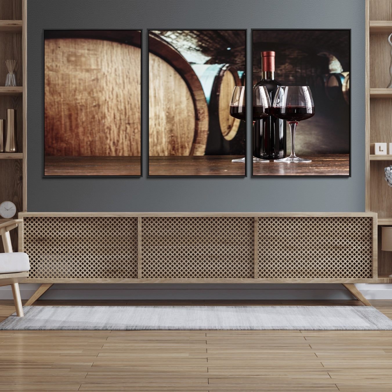 78874-MGV-FC-60X30-3P_Black-Wine and Barrel Wall Art Canvas Print