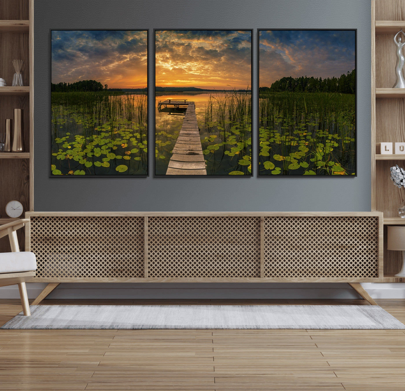 28103-MGV-FC-60X30-3P_Black-Lake and Flower Wall Art Canvas Print