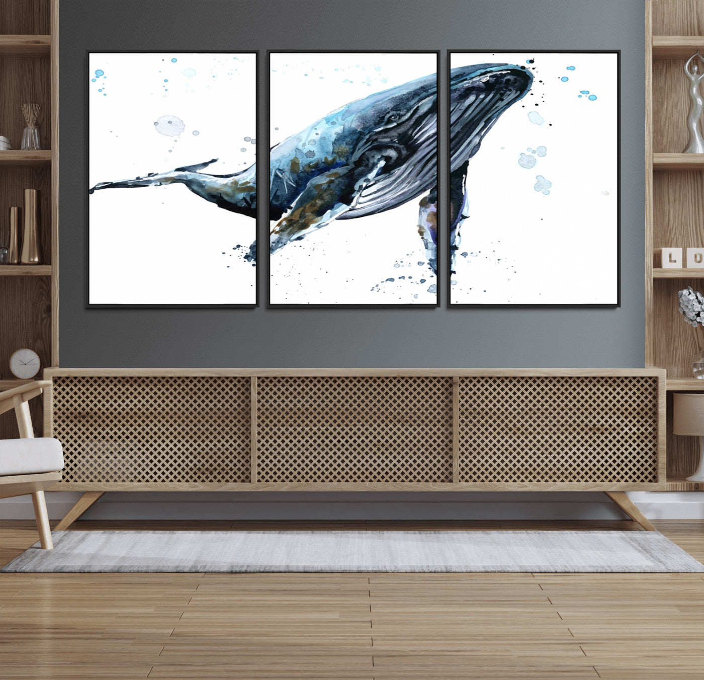 58370-MGV-FC-60X30-3P_Black-Watercolor Whale Wall Art Canvas Print