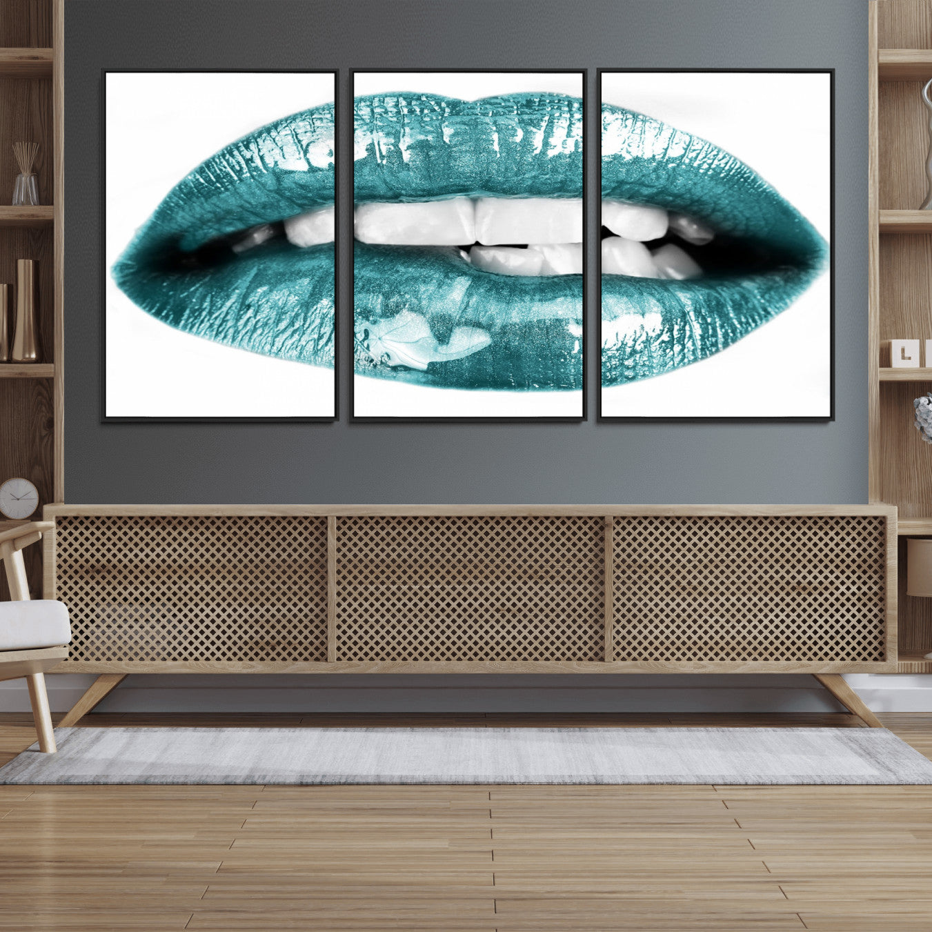 72429-MGV-FC-60X30-3P_Black-Blue Lips Wall Art Canvas Print
