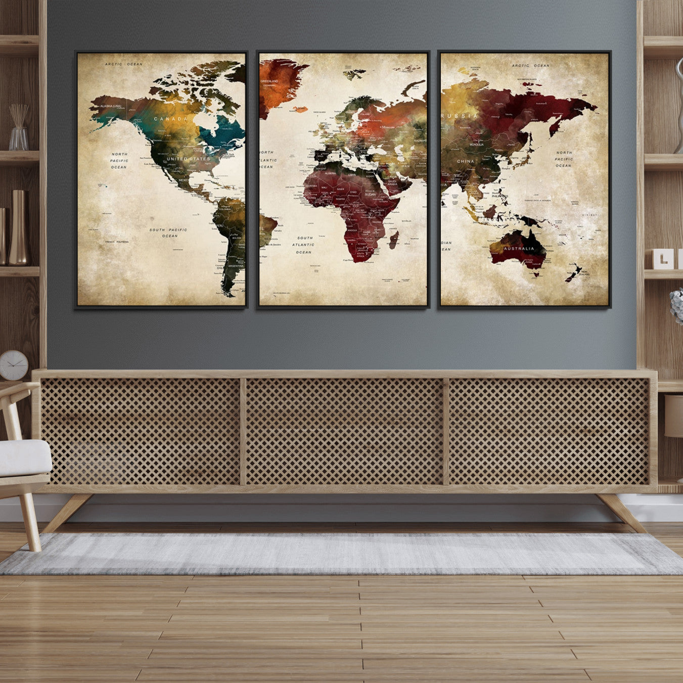 63870-MGV-FC-60X30-3P_Black-World Map Wall Art Canvas Print, Framed Push Pin Map Art Picture Print, Abstract Traveller Map Perfect Modern Decor Artwork for Living Room or Office Decor