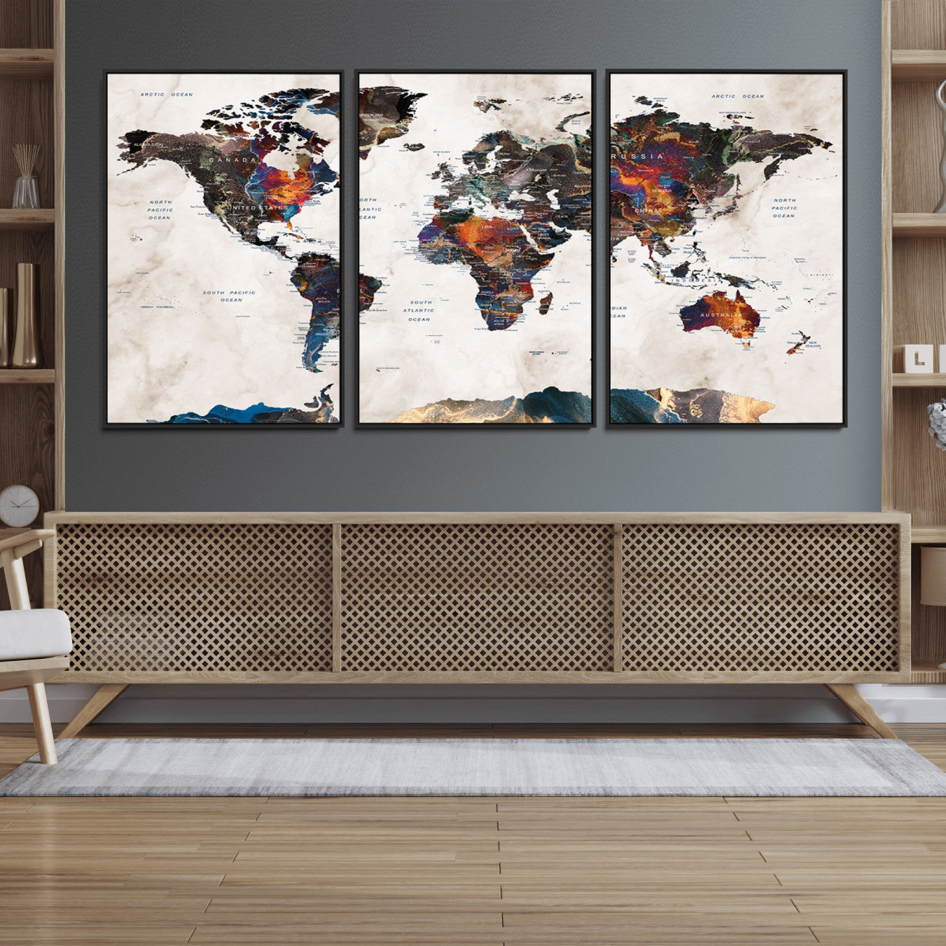 90881-MGV-FC-60X30-3P_Black-Push Pin World Map Canvas Print – Travel Tracker Wall Art for Couples, Perfect Anniversary Gift for Home or Office Decor