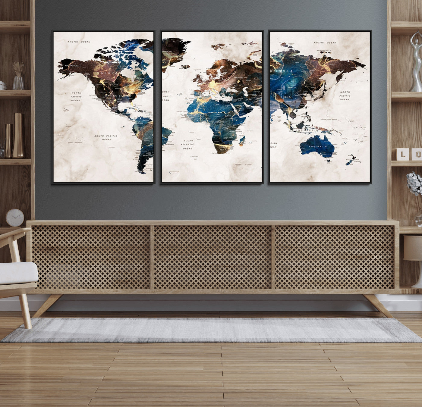 24408-MGV-FC-60X30-3P_Black-Push Pin World Map Canvas Print – Framed Travel Map Wall Art for Couples, Anniversary Gift, Modern Home or Office Decor