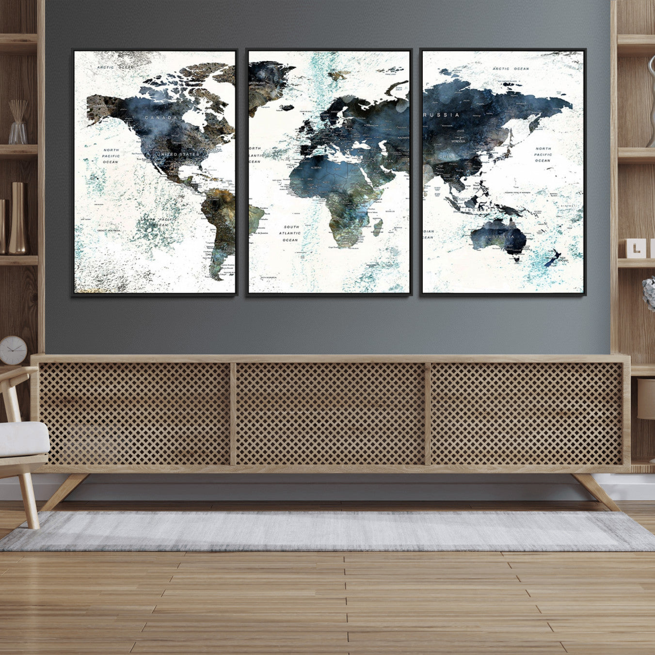 75398-MGV-FC-60X30-3P_Black-Push Pin World Map Canvas Print – Travel Tracker Wall Art for Couples, Perfect Anniversary Gift for Home or Office Decor