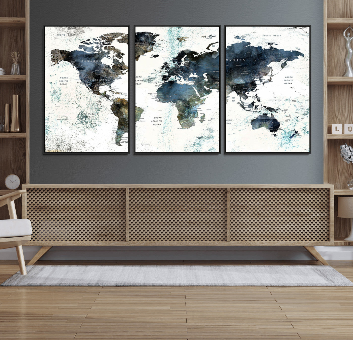 75398-MGV-FC-60X30-3P_Black-Push Pin World Map Canvas Print – Travel Tracker Wall Art for Couples, Perfect Anniversary Gift for Home or Office Decor