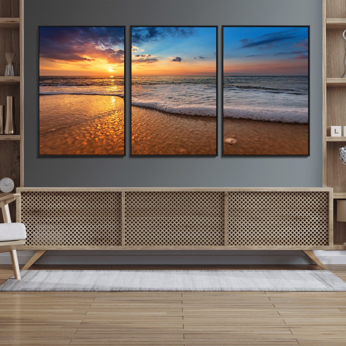 12740-MGV-FC-60X30-3P_Black-Sunset and Beach at Night Wall Art Canvas Print