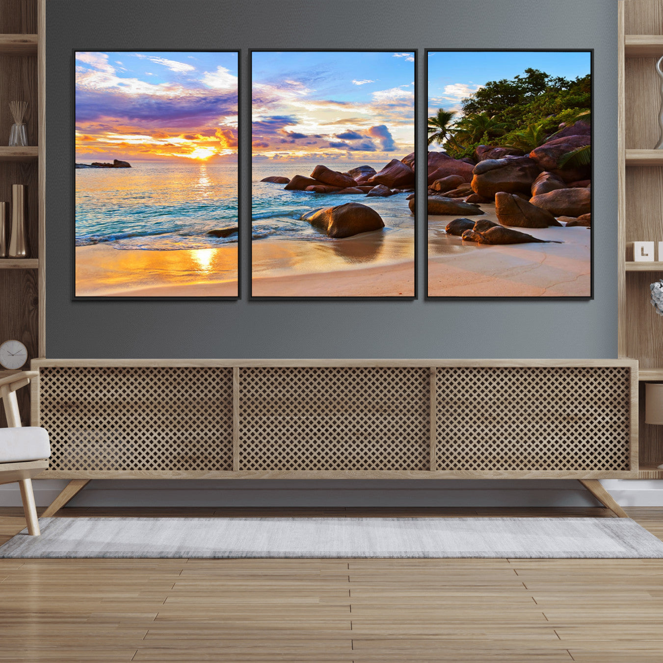 43209-MGV-FC-60X30-3P_Black-Tropical Island Beach Sunset Canvas Print