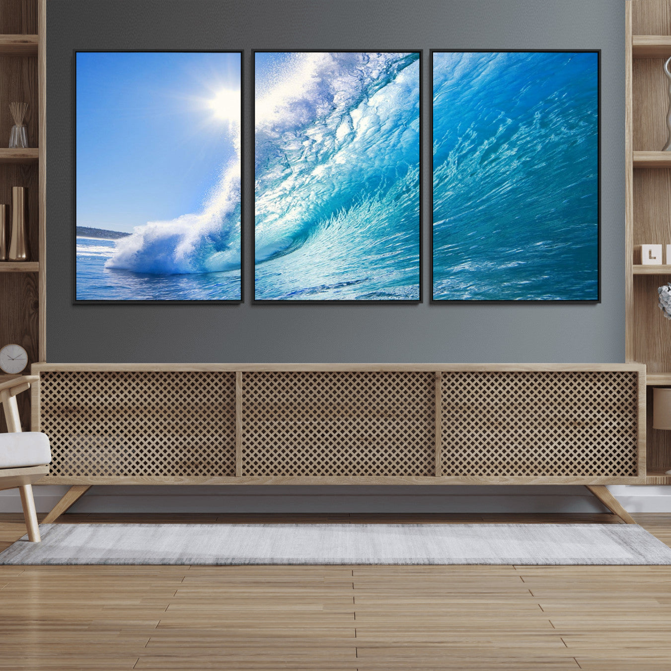 -Blue Big Wave Surfing Ocean Canvas Wall Art Artwork Print