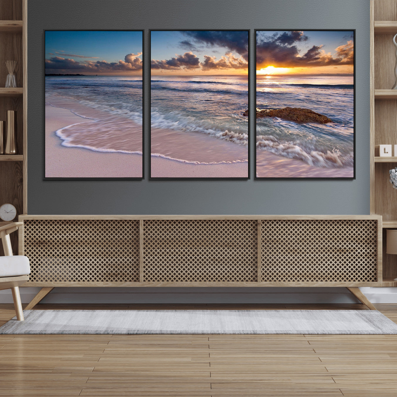 -Sea Ocean Sunset Beach Wall Art Canvas Print