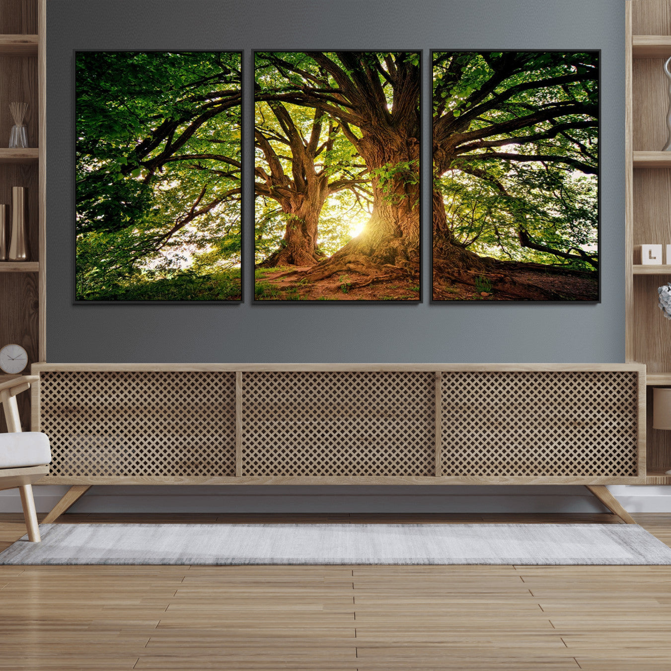 52150-MGV-FC-60X30-3P_Black-Majestic Ancient Tree Wall Art, NatureCanvas Print, Woodland Art, Tree of Life Artwork, Sunlit