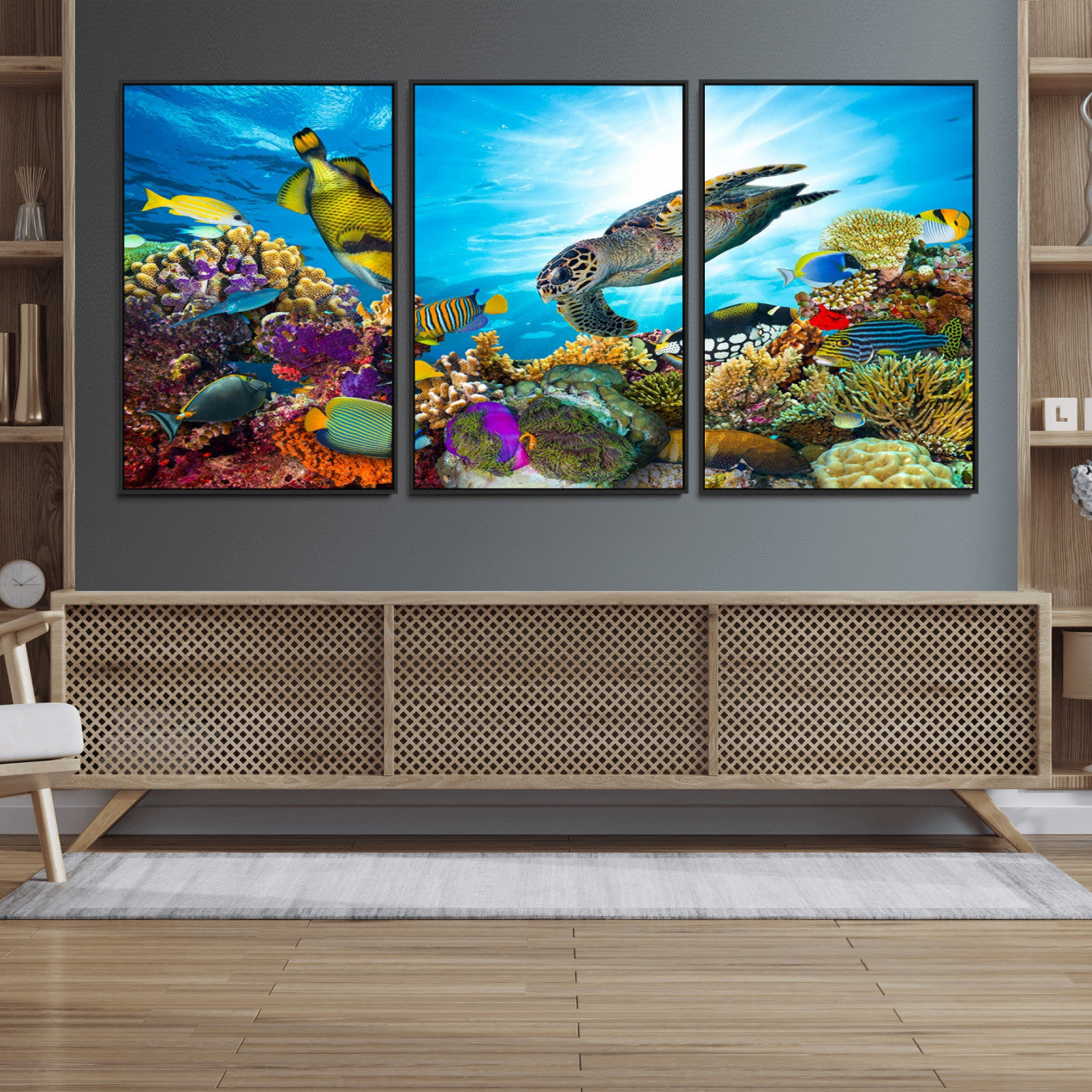 15252-MGV-FC-60X30-3P_Black-Aquatic Life Sea Turtles Fish Wall Art Canvas Print