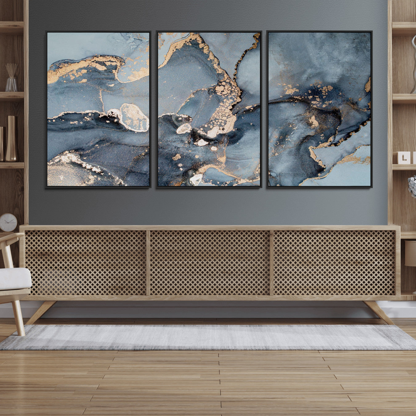 17119-MGV-FC-60X30-3P_Black-Multipanel Marble Fluid Effect Wall Art Abstract Canvas Wall Art Print