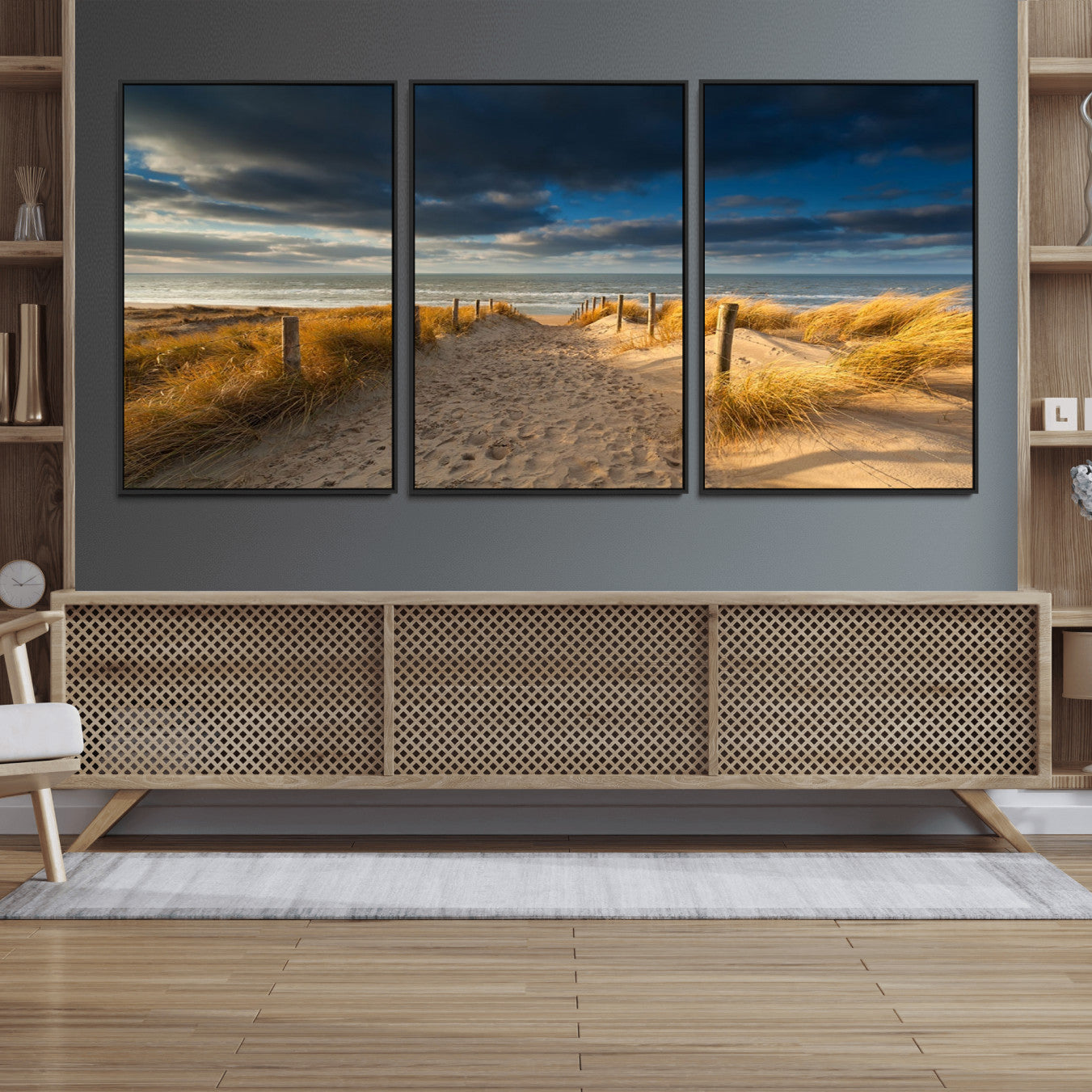 12360-MGV-FC-60X30-3P_Black-Ocean Beach Dark Clouds Wall Art Canvas Print