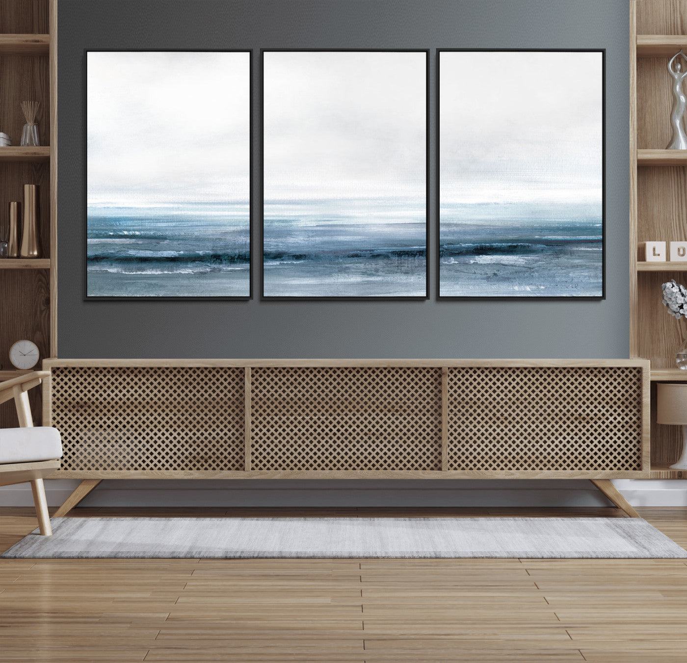 65702-MGV-FC-60X30-3P_Black-Blue Ocean Abstract Artwork Wall Art Canvas Print