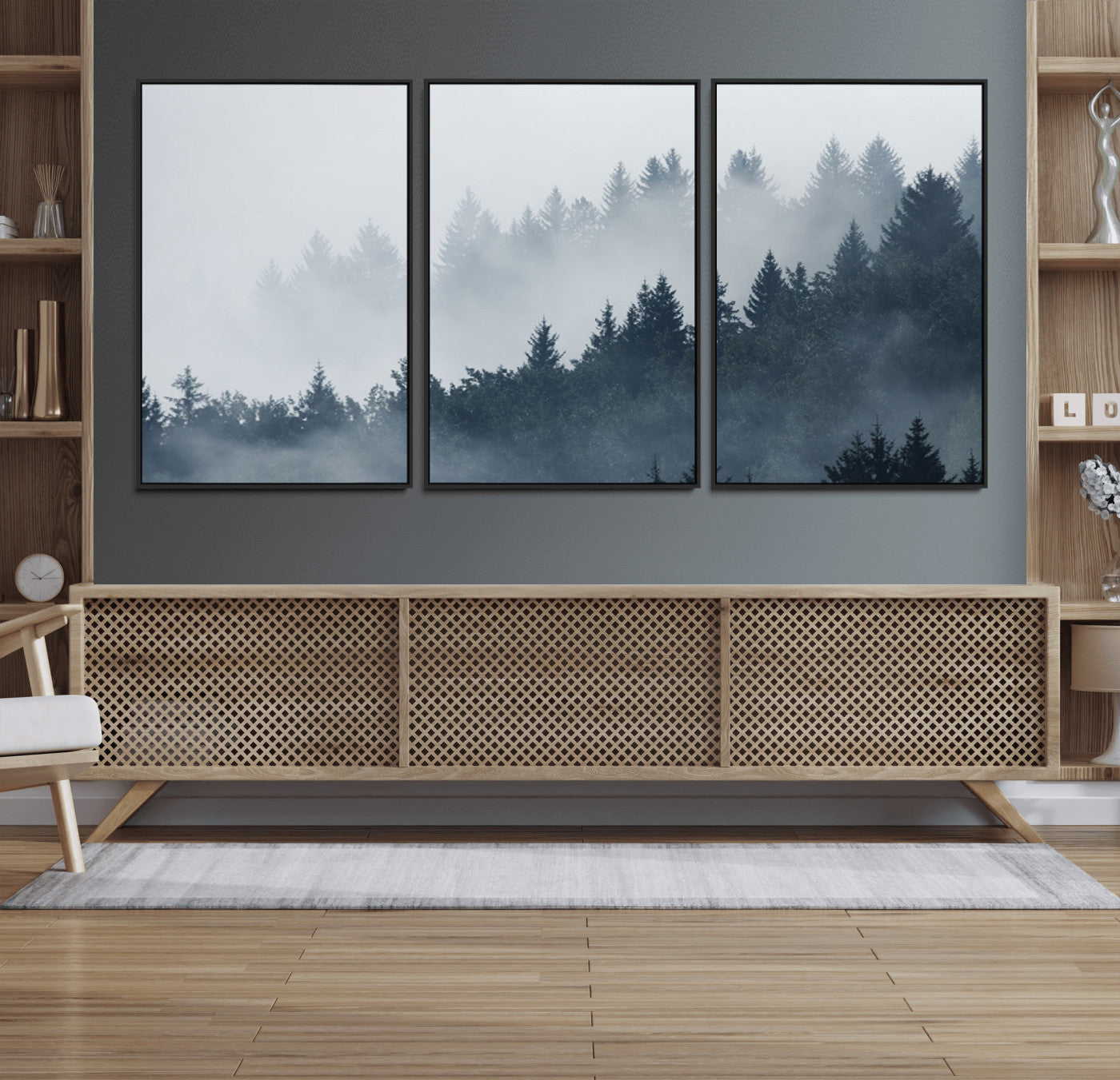 23671-MGV-CV-36X24-Foggy Pine Forest Wall Art Canvas Print