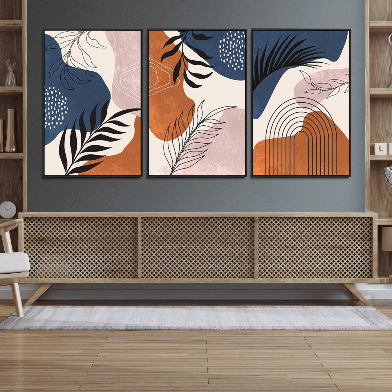 27678-MGV-FC-60X30-3P_Black-Boho Wall Art Canvas Print Set Mid-Century Prints Bohemian Wall Artwork Prints Boho Neutral,