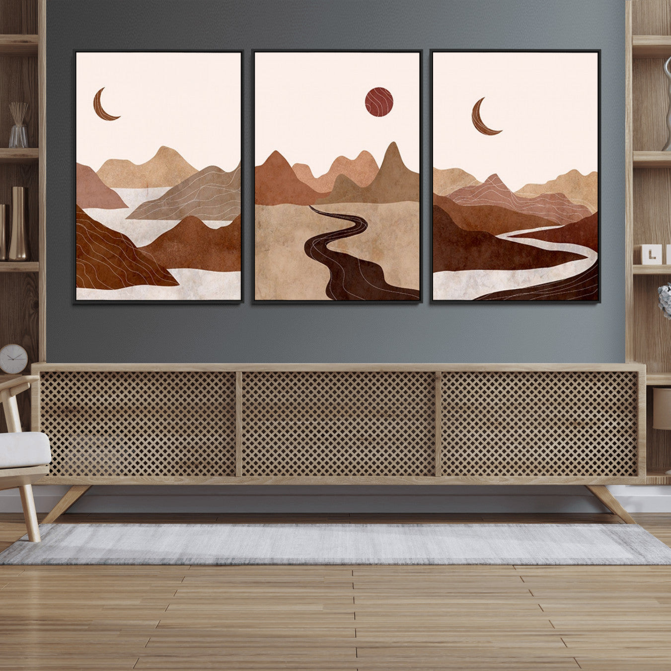 72107-MGV-FC-60X30-3P_Black-Boho Wall Art Canvas Print Set Mid-Century Prints Bohemian Wall Artwork Prints Boho Neutral
