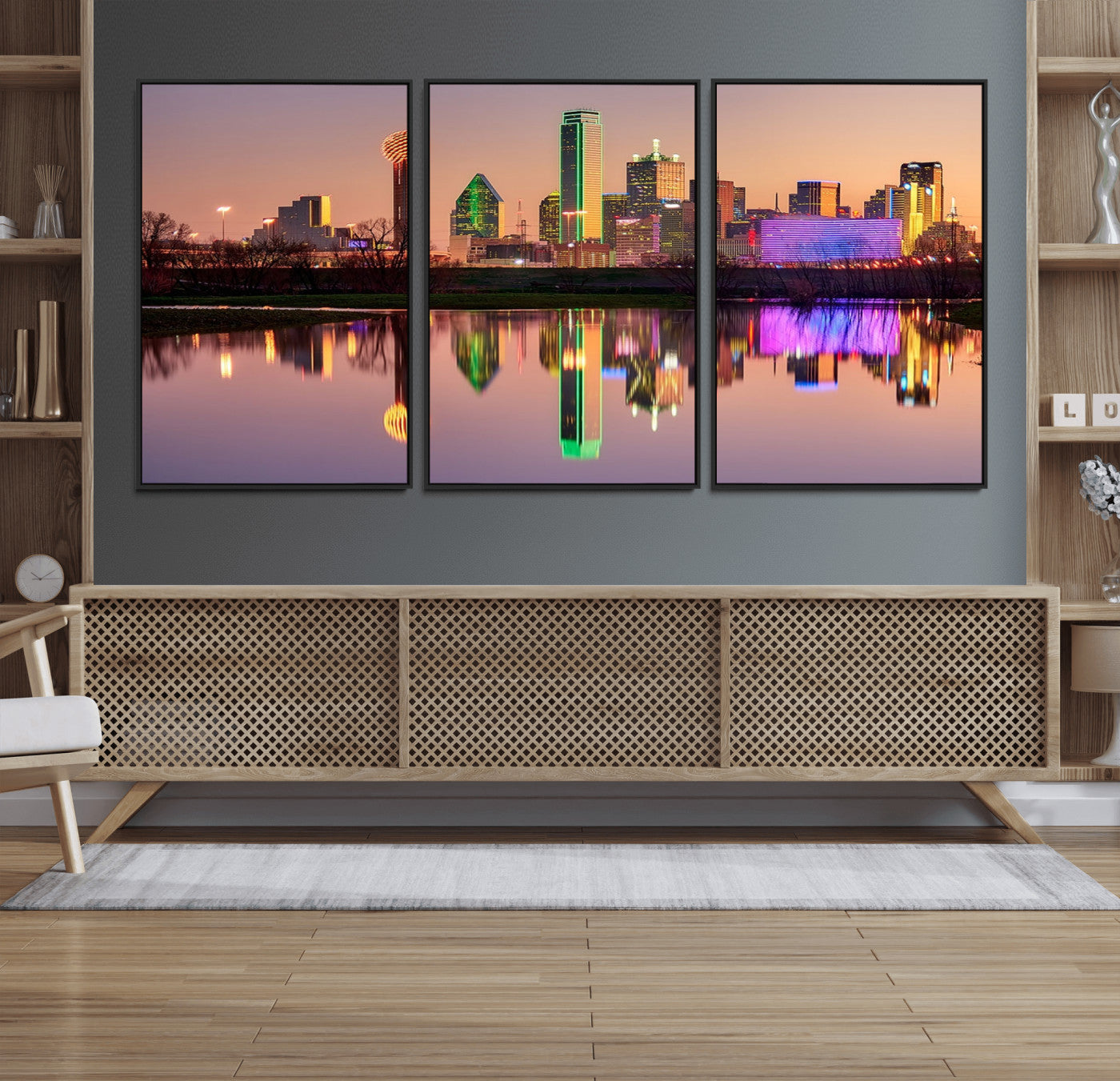 -Colorful Dallas City Lights Night Skyline Wall Art Print Dallas Cityscape Canvas Print Dallas