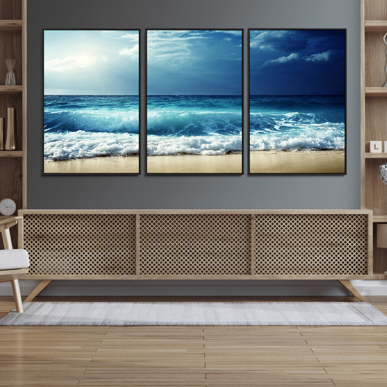 84116-MGV-FC-60X30-3P_Black-Majestic Ocean Wave Wall Art Canvas | 3 Panel Large Seascape Print for Living Room, Bedroom, Office