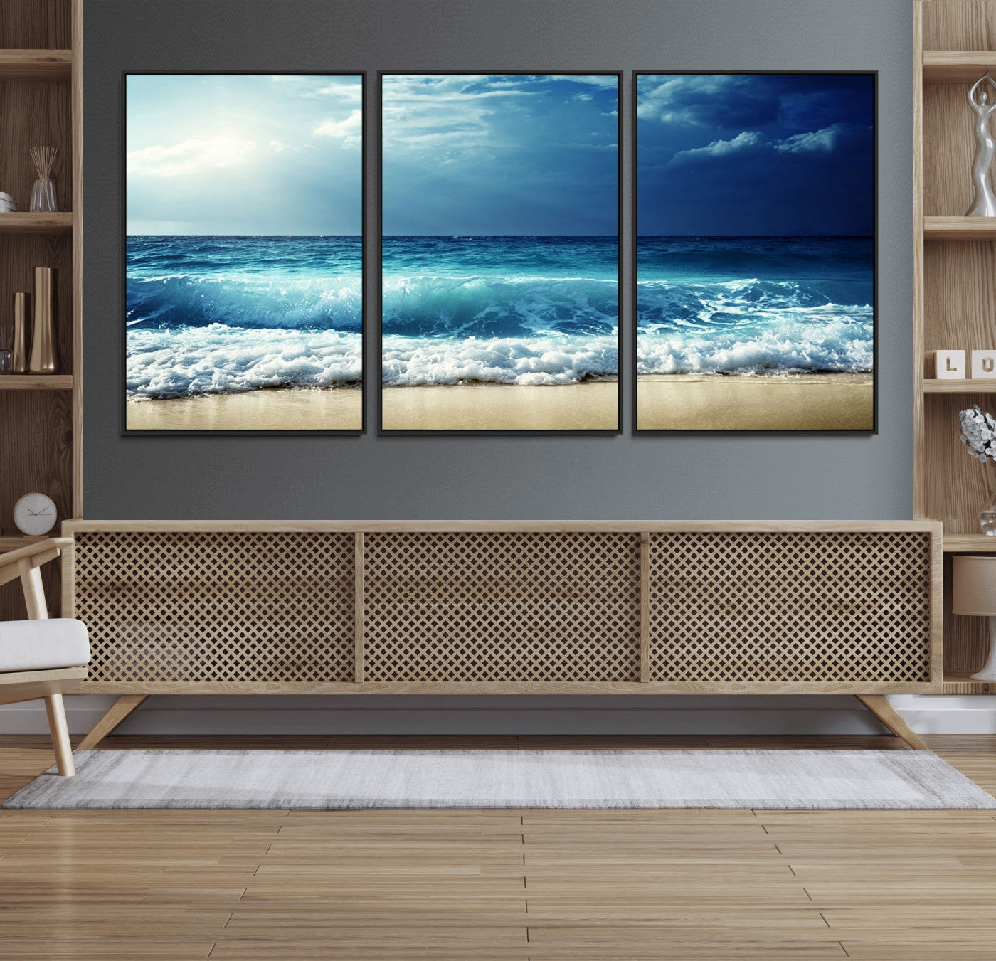 84116-MGV-FC-60X30-3P_Black-Majestic Ocean Wave Wall Art Canvas | 3 Panel Large Seascape Print for Living Room, Bedroom, Office