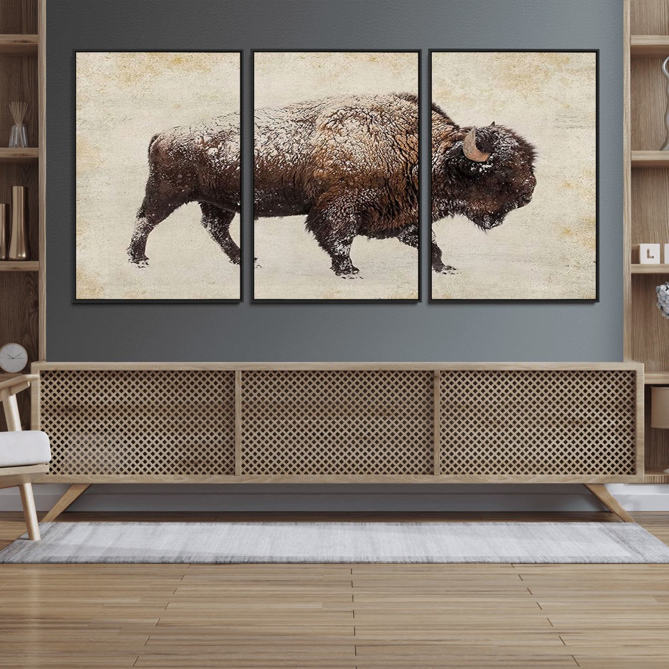 72107-MGV-FC-60X30-3P_Black-Buffalo Wall Art, Western Bison Canvas Print, Rustic Buffalo Art for Cowboy Western Decor, Large