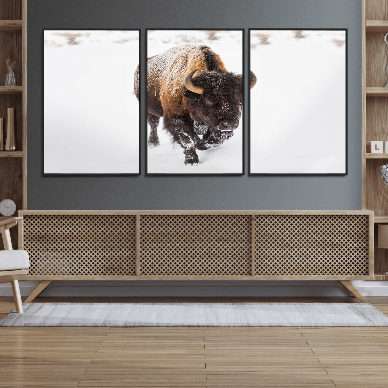 19889-MGV-FC-60X30-3P_Black-Bison Winter Wall Art Canvas Print For Farmhouse Decor