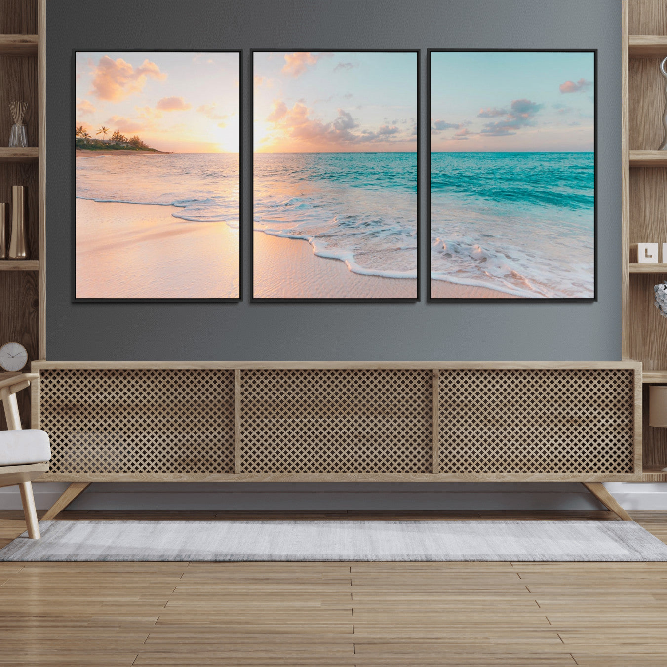 36554-MGV-FC-60X30-3P_Black-Beach Wall Art - Stunning Ocean Sunset Canvas Print with Coastal Design for Elegant and Relaxing