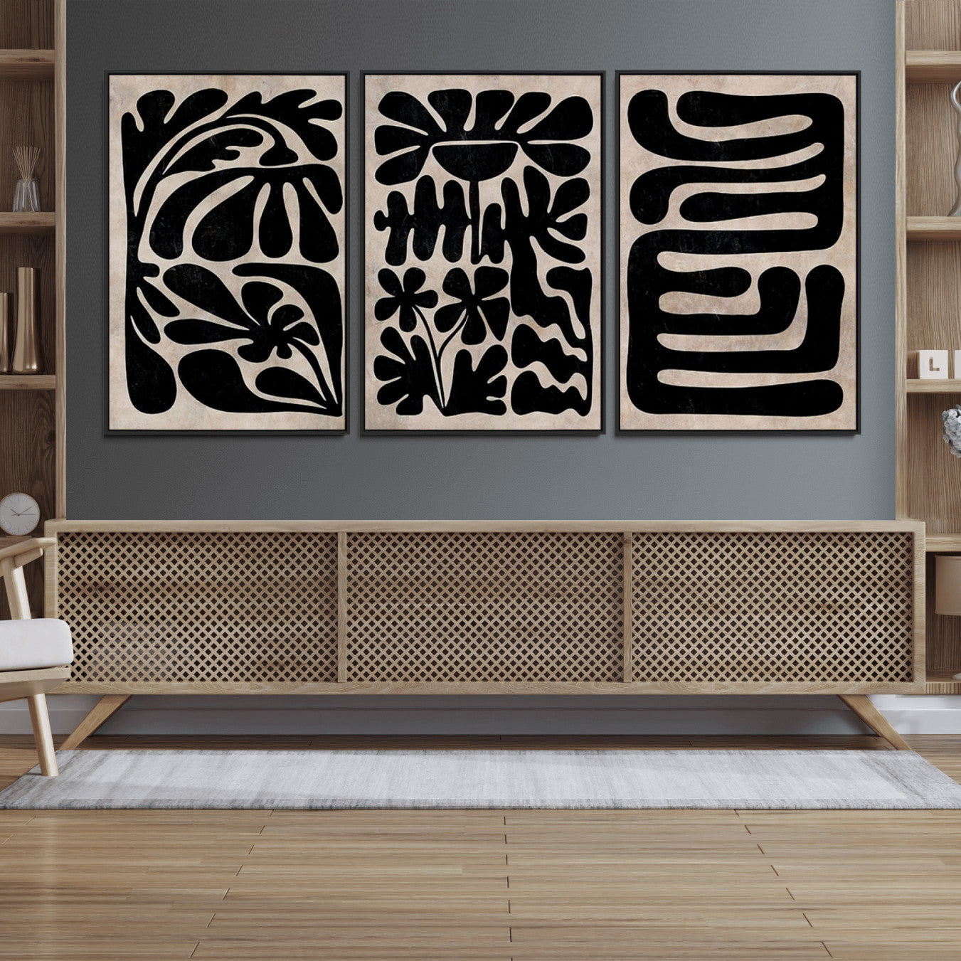 37454-MGV-FC-60X30-3P_Black-Canvas Print Wall Art Abstract Art Boho, Framed Boho Art Canvas Print