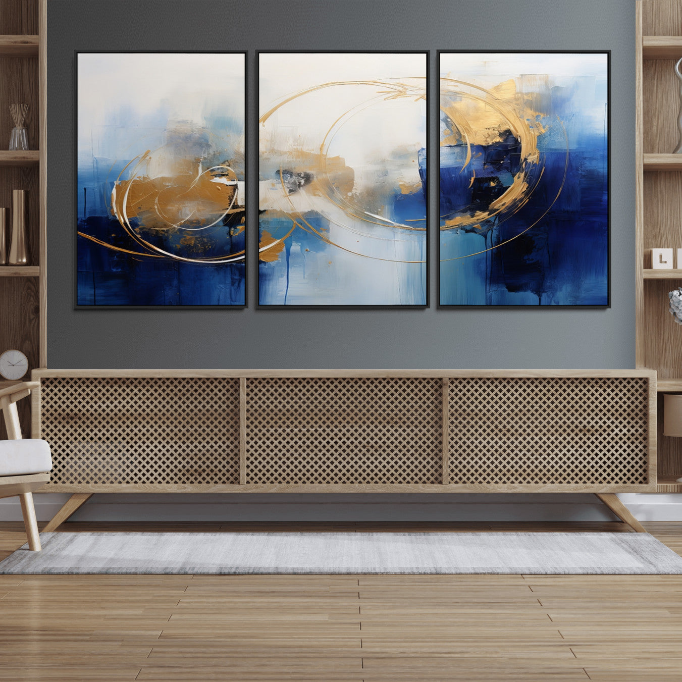 52314-MGV-FC-60X30-3P_Black-Navy Blue Abstract Wall Art Canvas Print