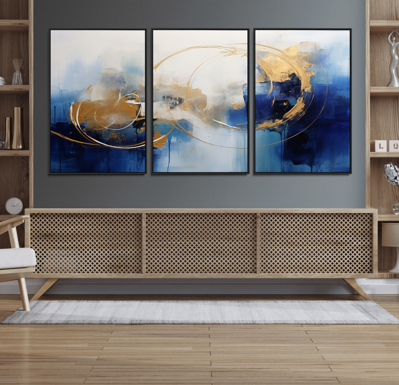 52314-MGV-FC-60X30-3P_Black-Navy Blue Abstract Wall Art Canvas Print