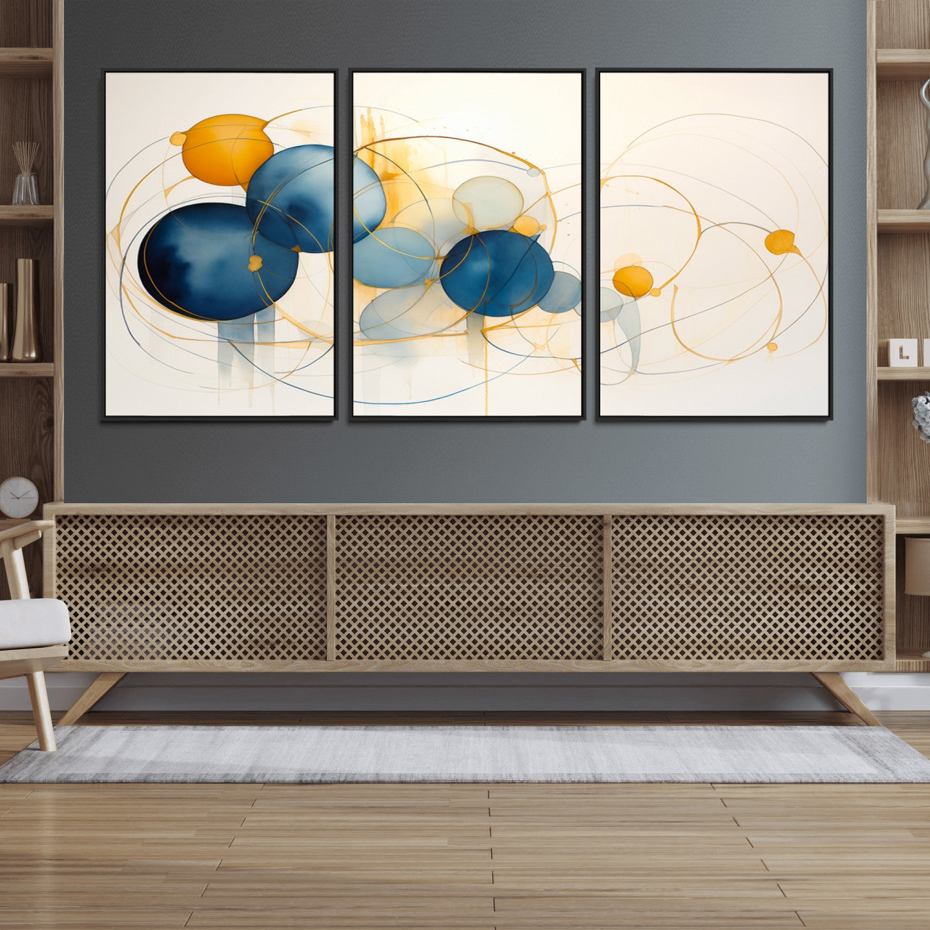 36188-MGV-CV-36X24-Geometric Blue Orange Abstract Wall Art Canvas, Geometric Blue Orange Canvas Print