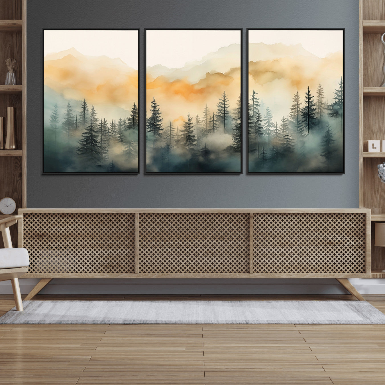 34155-MGV-FC-60X30-3P_Black-Abstract Forest Print - Mountain Wall Art | Autumn Landscape Canvas Print for Living Room, Bedroom,