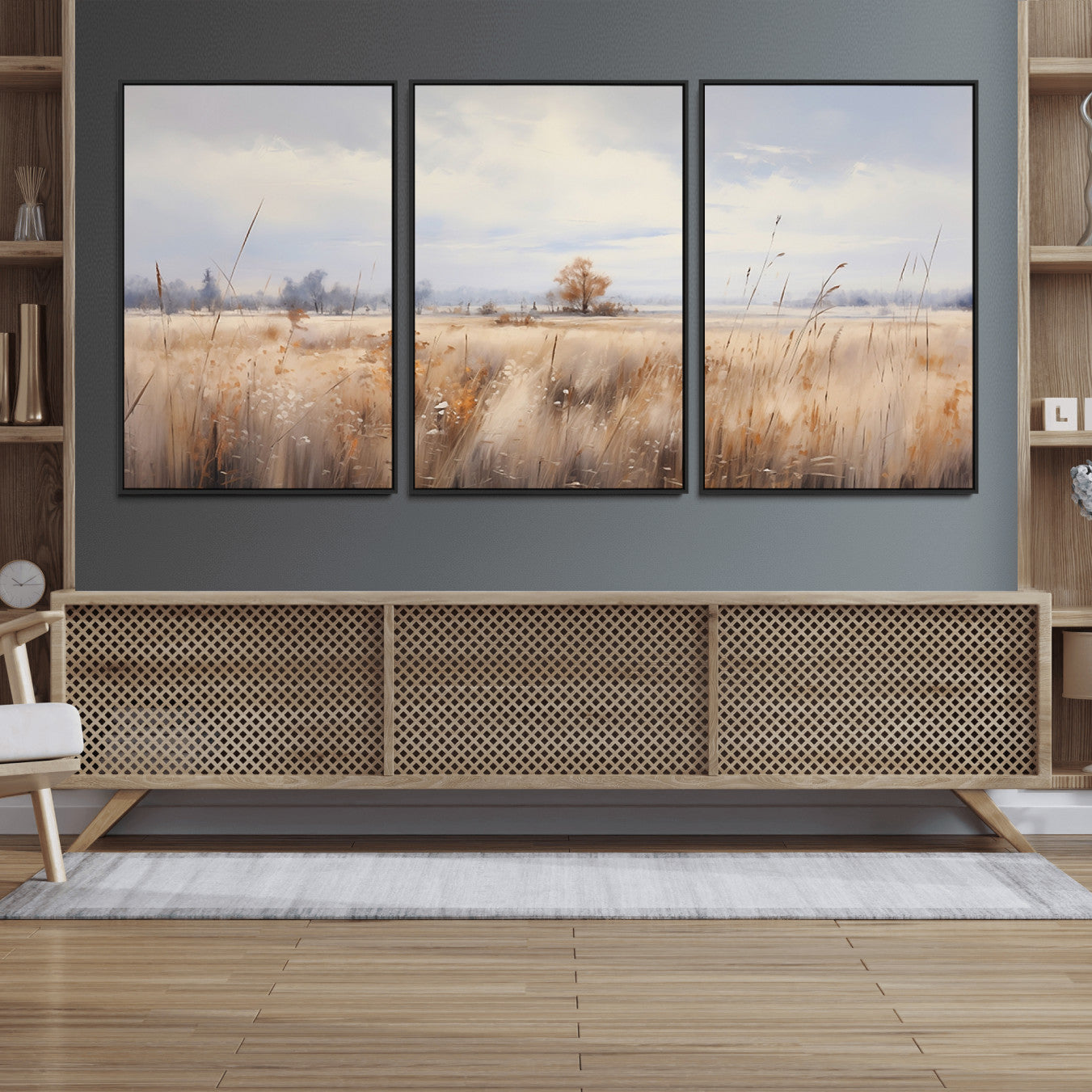 58162-MGV-FC-60X30-3P_Black-Golden Fields Wall Art Print Canvas – Serene Landscape of Nature’s Tranquility in Minimalist for