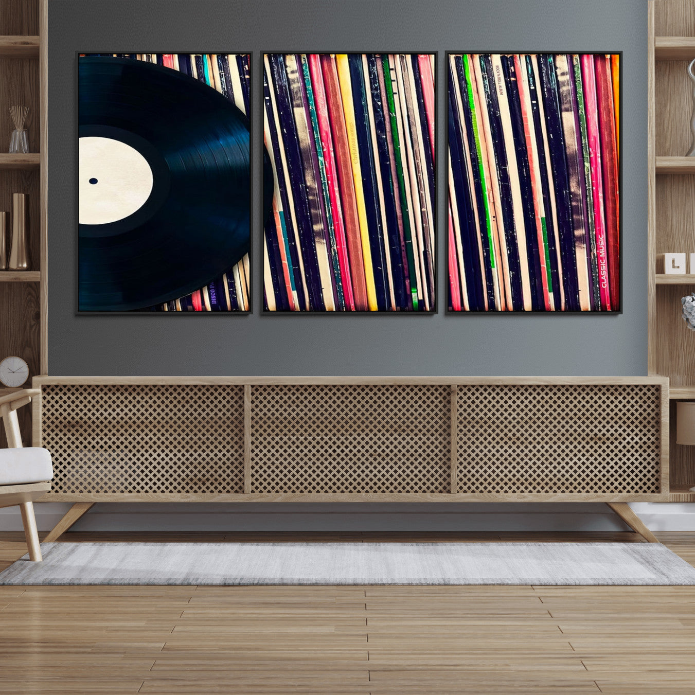 45029-MGV-FC-60X30-3P_Black-Vinyl Record and Album Collection Canvas Wall Art - Retro Music Decor, Vintage Vinyl, Vinyl Record
