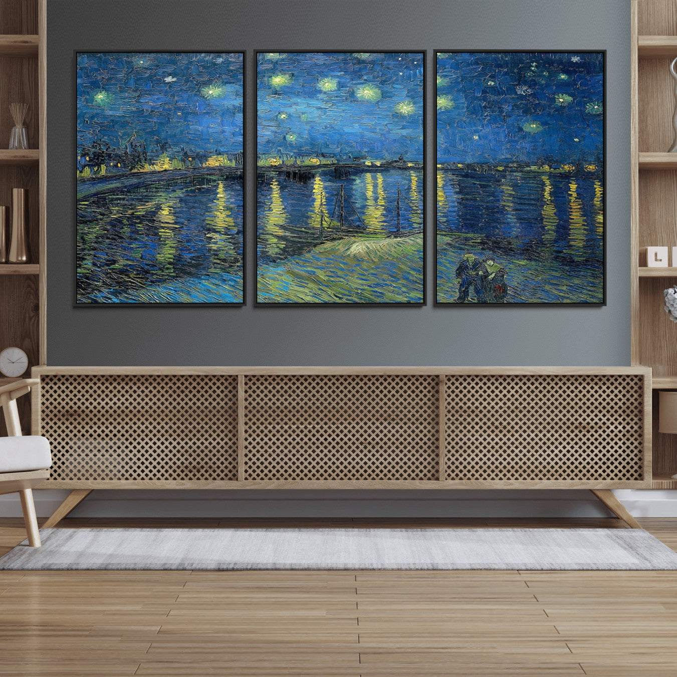 94605-MGV-CV-36X24-Vincent van Gogh Starry Night over the Rhone Abstract Wall Art Canvas, Starry Night Canvas Print