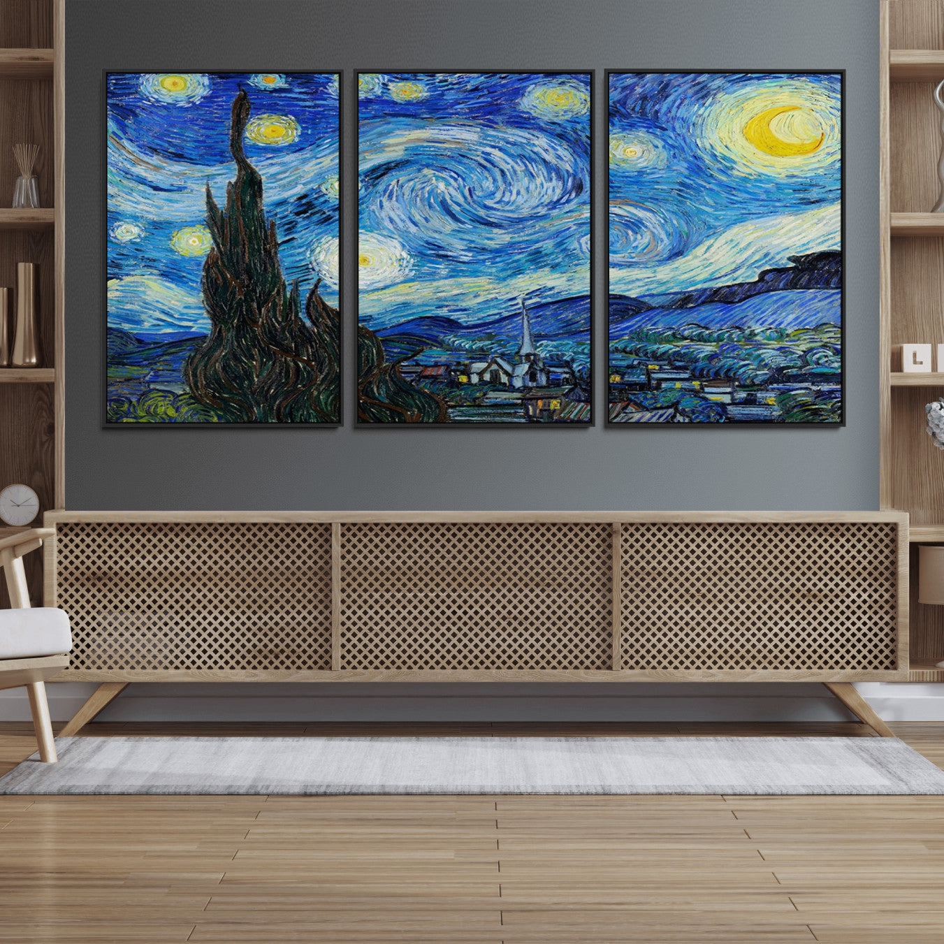 39177-MGV-FC-60X30-3P_Black-Vincent Van Gogh The Starry Night Abstract Wall Art Canvas Print